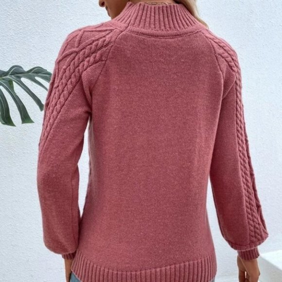 PINK Mock Neck Cable Knit Raglan Sleeve Sweater - Picture 6 of 6